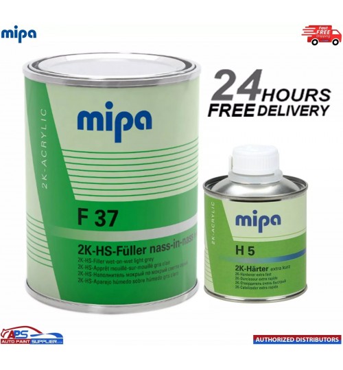 MIPA 2K HS Wet-on-Wet Filler F37 Light Grey +H5 Extra Fast Hardener 1.25L KIT